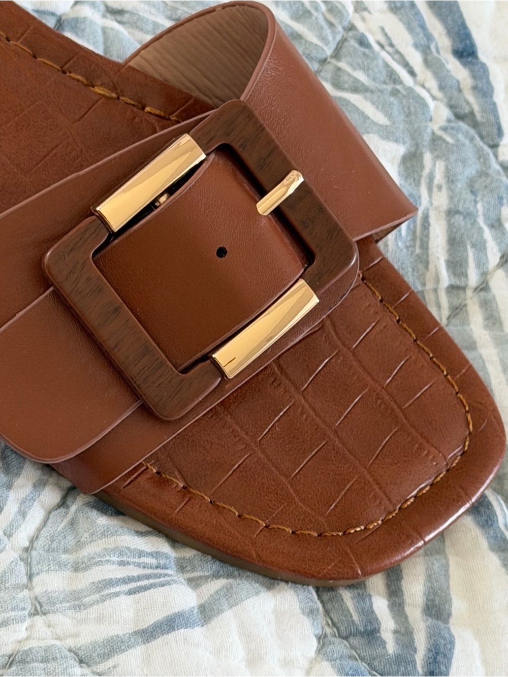 New York & Company Cognac Brown Buckle Square Toe Slide Sandals Size 7 - Picture 5 of 7